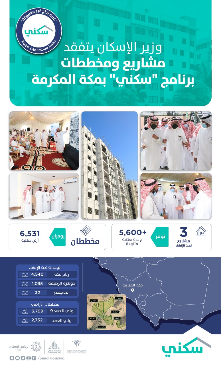 وزير الإسكان يتفقد عدد من مشاريع ومخططات برنامج "سكني" في "مكة المكرمة"